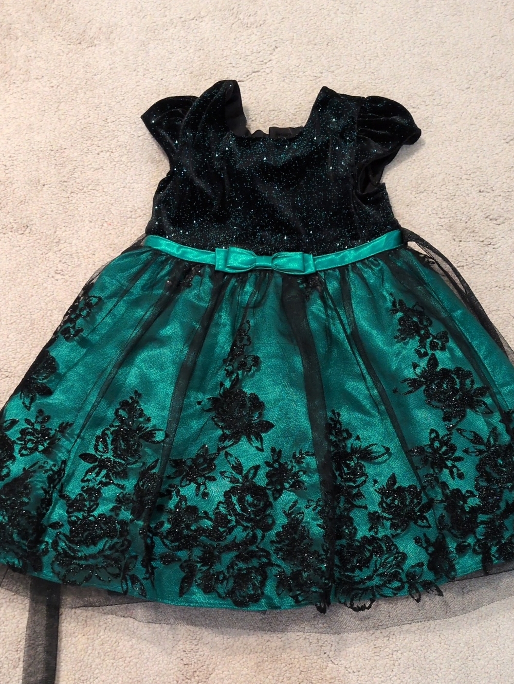 Jona Michelle - Black & Emerald Green Floral Lace Tulle Dress (Size 4T)